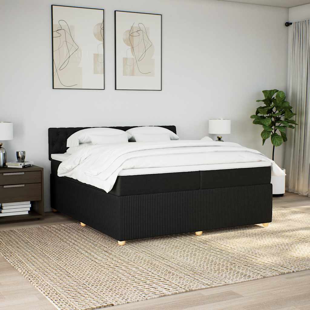 Κρεβάτι Boxspring με Στρώμα Μαύρο 200x200 εκ. Υφασμάτινο - Pakobazaar