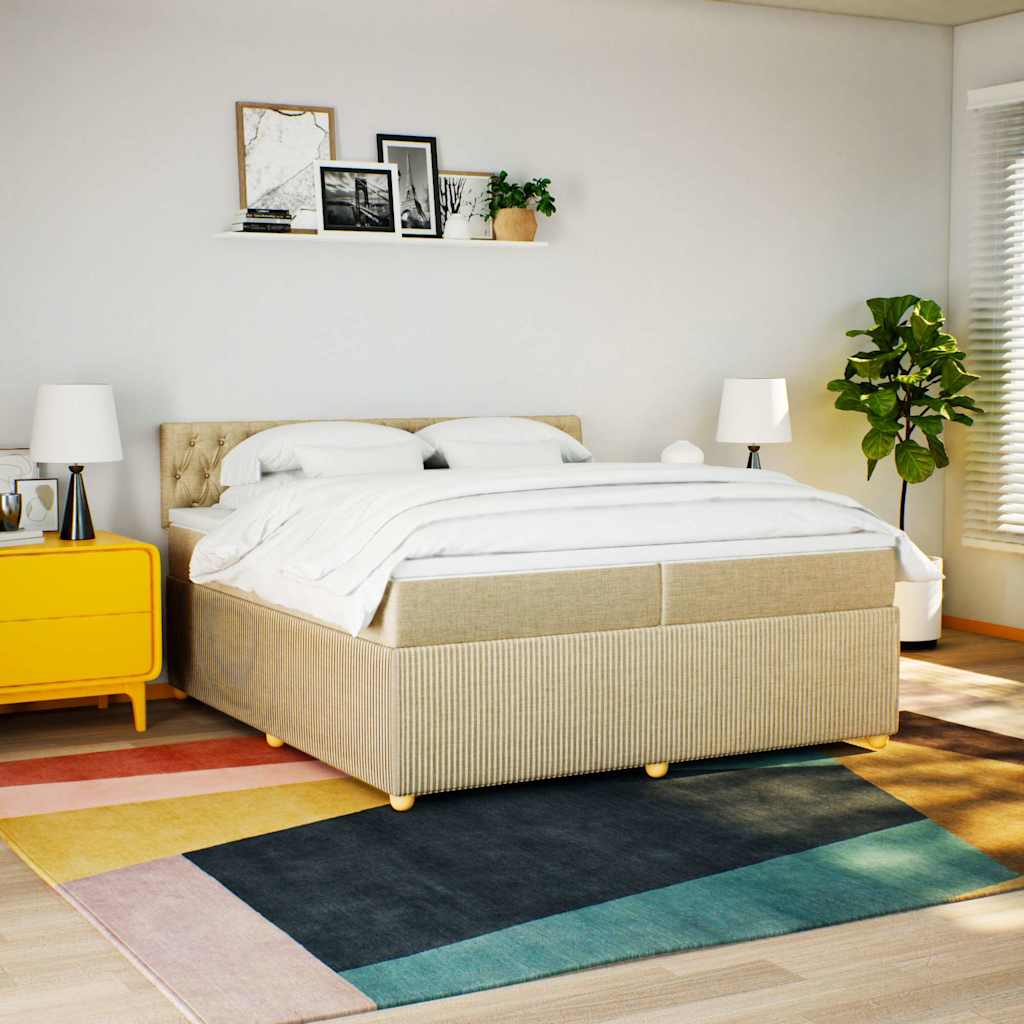 Κρεβάτι Boxspring με Στρώμα Κρεμ 200x200 εκ. Υφασμάτινο