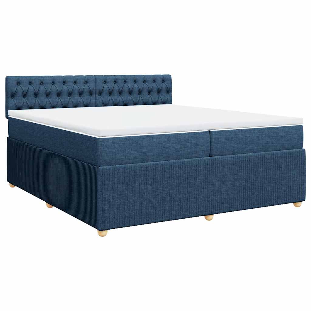 Κρεβάτι Boxspring με Στρώμα Μπλε 200x200 εκ. Υφασμάτινο