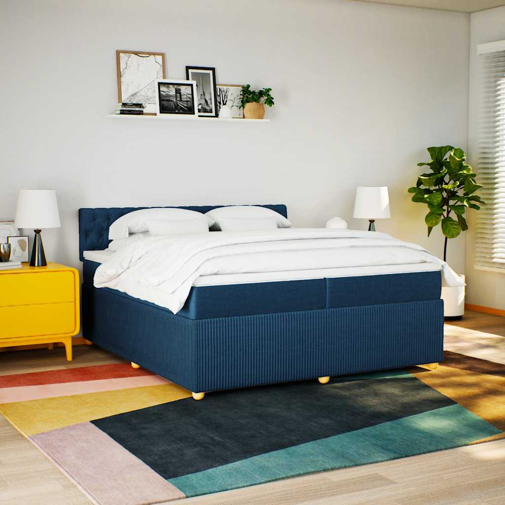 Κρεβάτι Boxspring με Στρώμα Μπλε 200x200 εκ. Υφασμάτινο