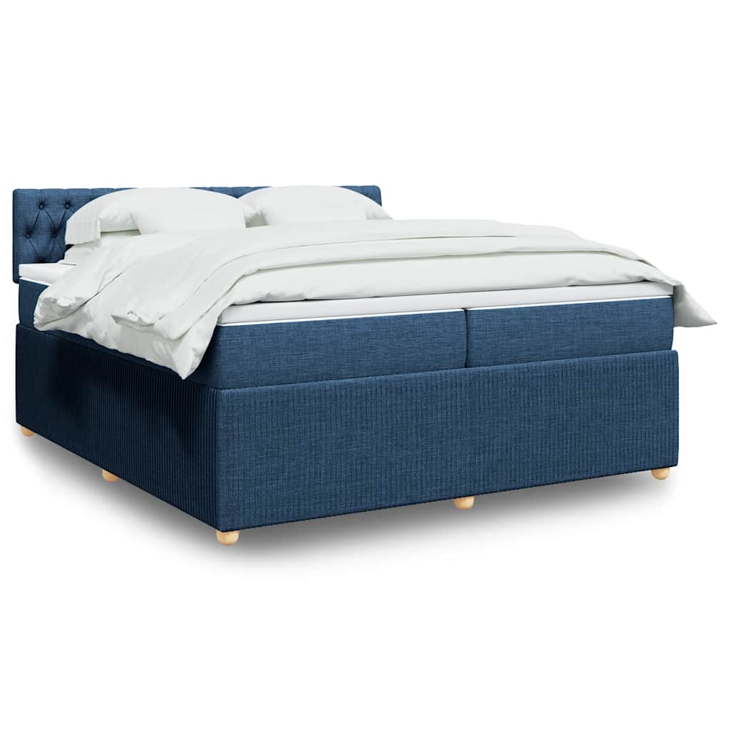 Κρεβάτι Boxspring με Στρώμα Μπλε 200x200 εκ. Υφασμάτινο