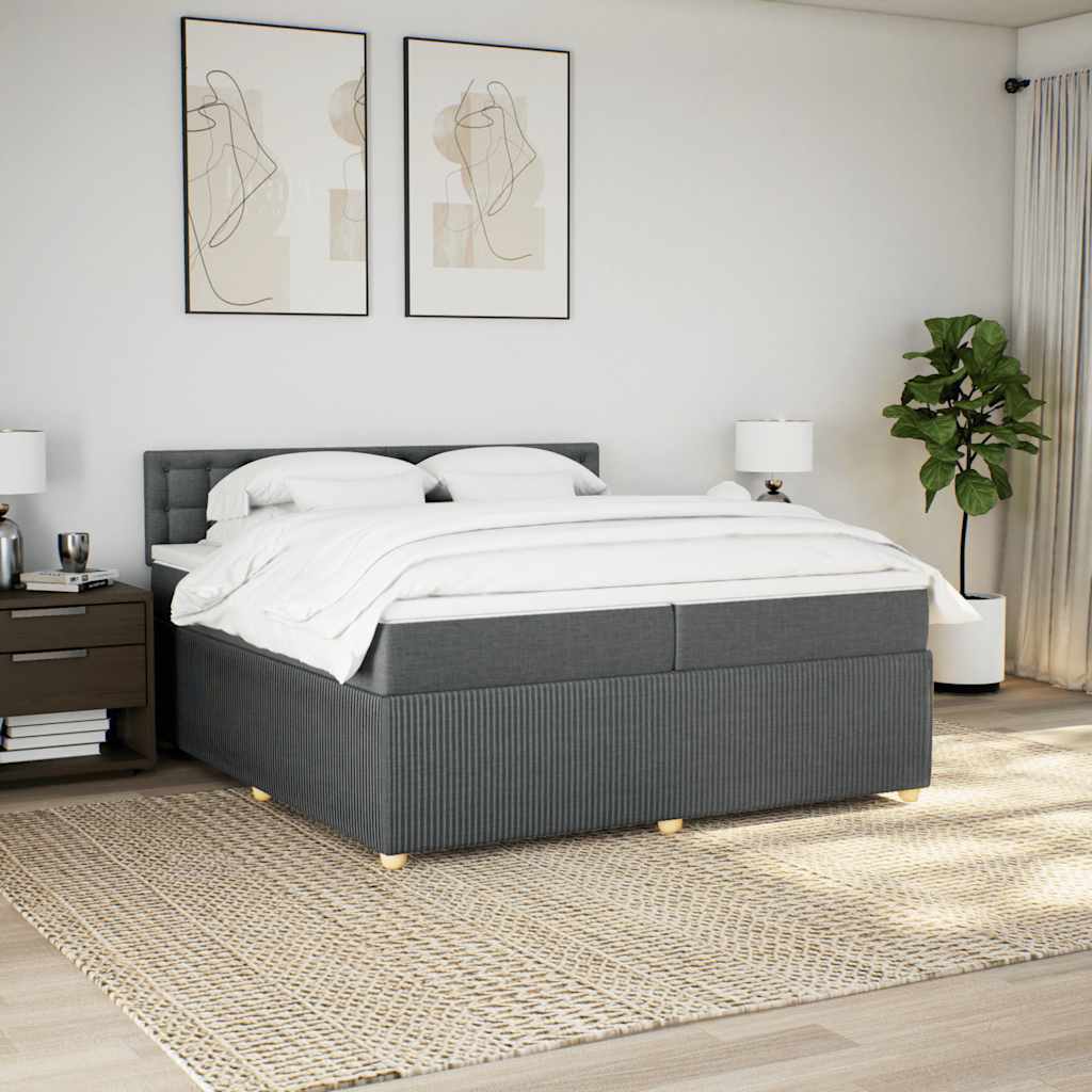 Κρεβάτι Boxspring με Στρώμα Σκούρο Γκρι 200x200 εκ. Υφασμάτινο