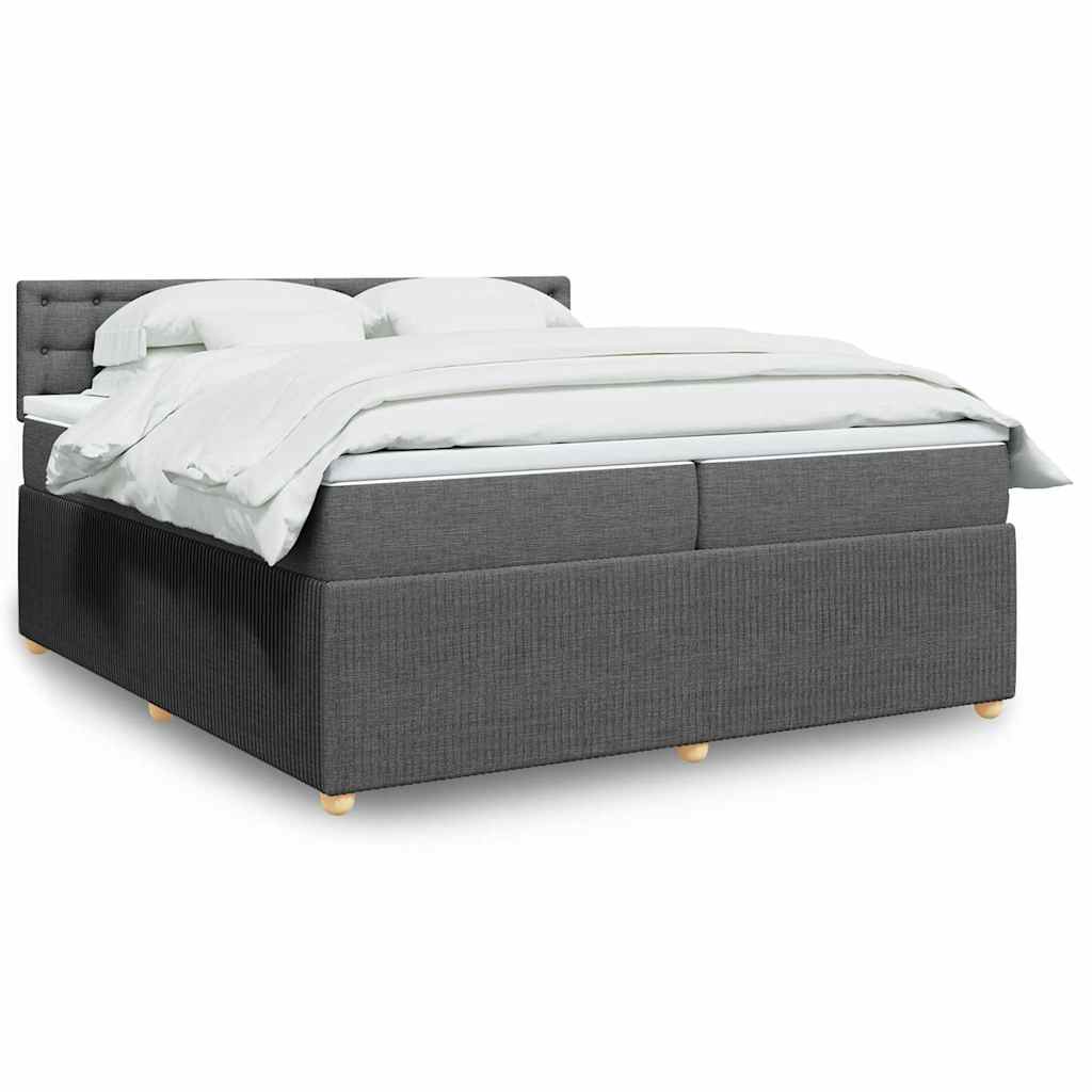 Κρεβάτι Boxspring με Στρώμα Σκούρο Γκρι 200x200 εκ. Υφασμάτινο