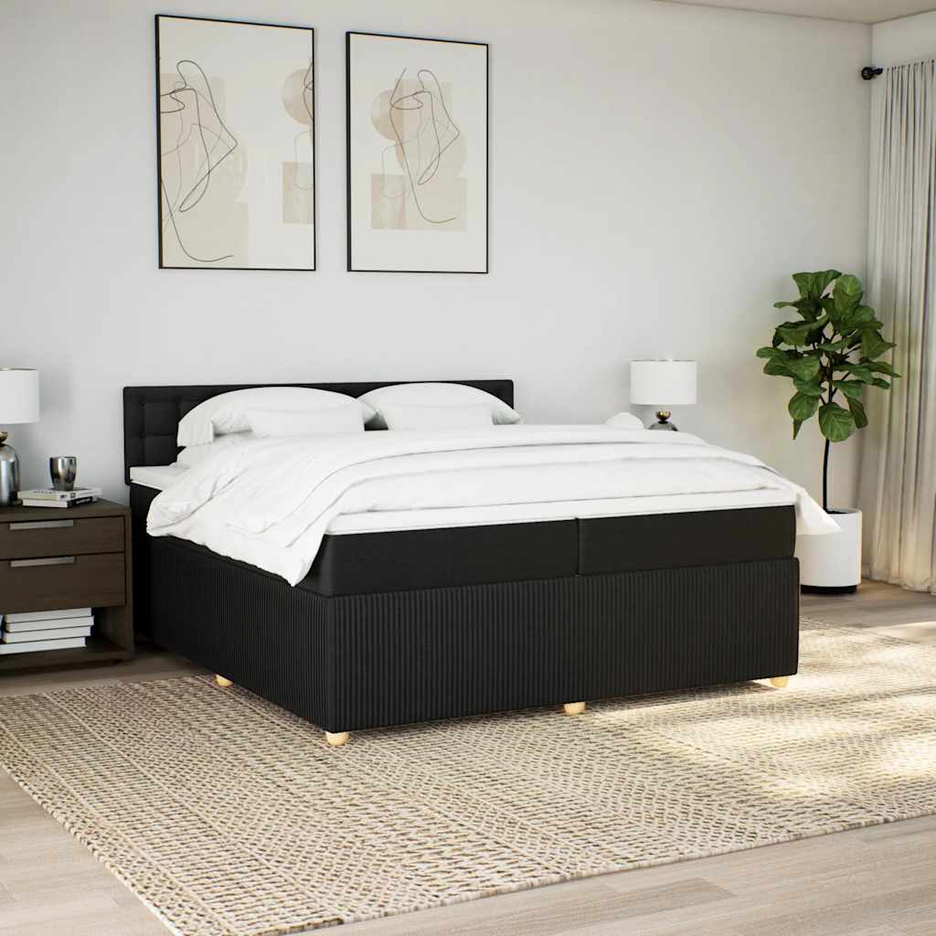 Κρεβάτι Boxspring με Στρώμα Μαύρο 200x200 εκ. Υφασμάτινο - Pakobazaar