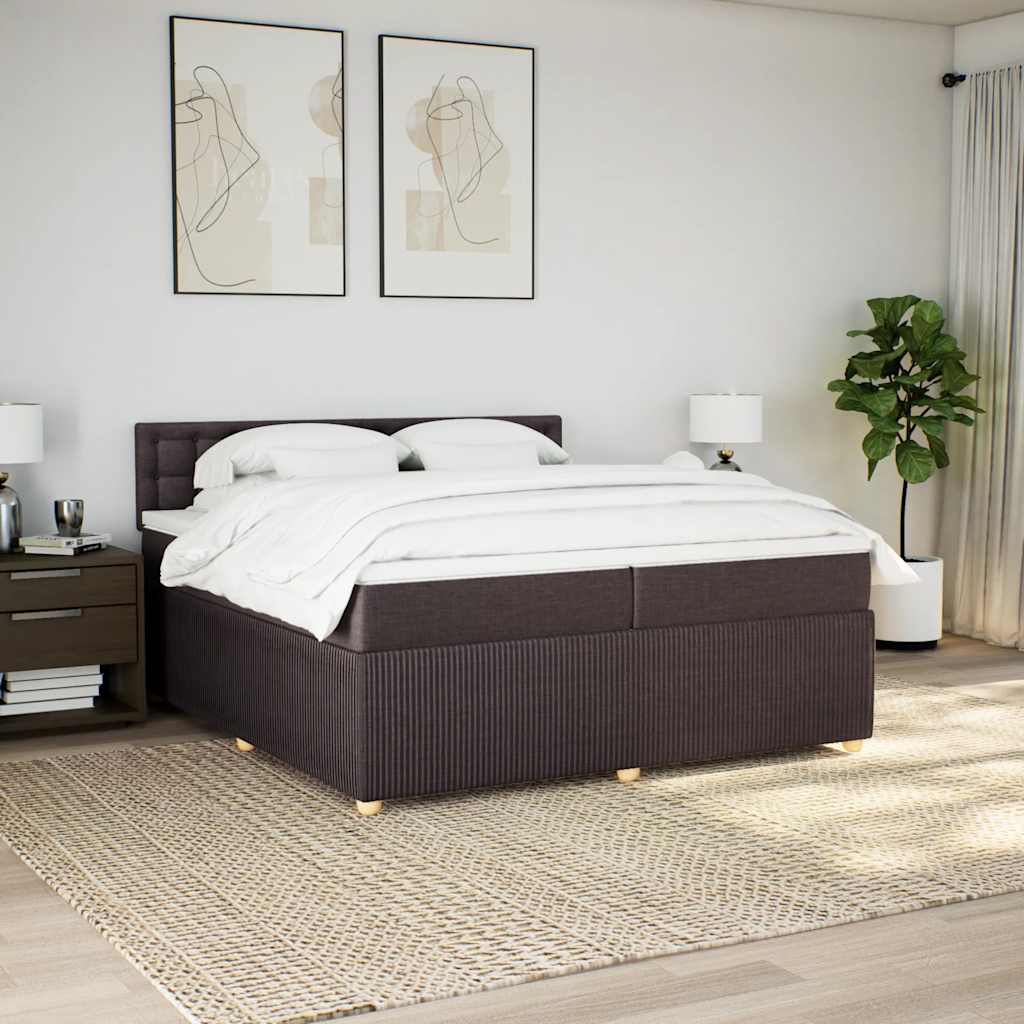Κρεβάτι Boxspring με Στρώμα Σκούρο Καφέ 200x200 εκ. Υφασμάτινο