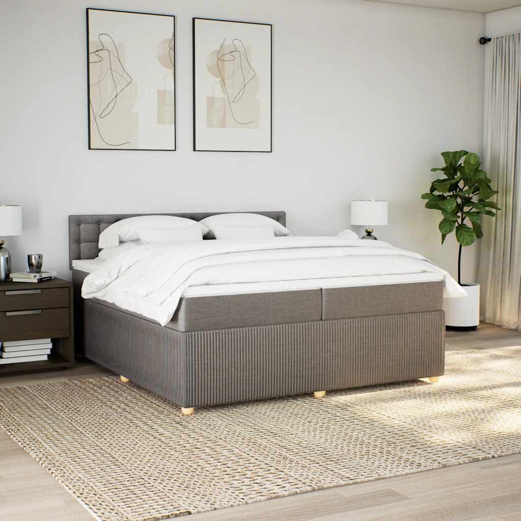 Κρεβάτι Boxspring με Στρώμα Taupe 200x200 εκ. Υφασμάτινο - Pakobazaar