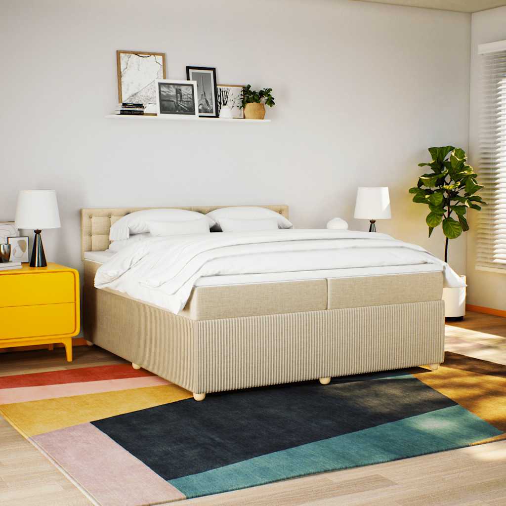 Κρεβάτι Boxspring με Στρώμα Κρεμ 200x200 εκ. Υφασμάτινο