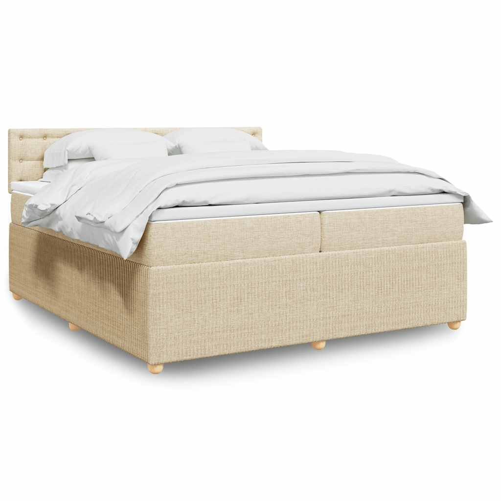 Κρεβάτι Boxspring με Στρώμα Κρεμ 200x200 εκ. Υφασμάτινο