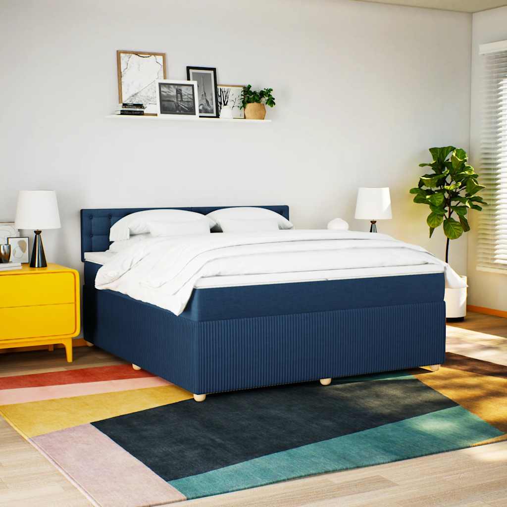 Κρεβάτι Boxspring με Στρώμα Μπλε 200x200 εκ. Υφασμάτινο - Pakobazaar