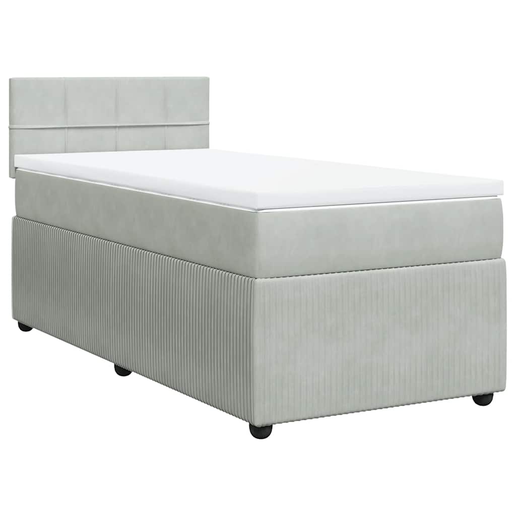 Κρεβάτι Boxspring με Στρώμα Ανοιχτό Γκρι 80x200 εκ. Βελούδινο - Pakobazaar
