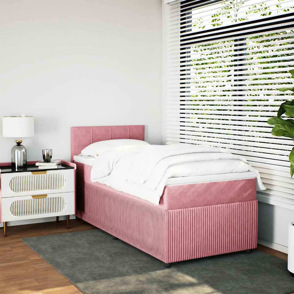 Κρεβάτι Boxspring με Στρώμα Ροζ 80 x 200 εκ. Βελούδινο - Pakobazaar