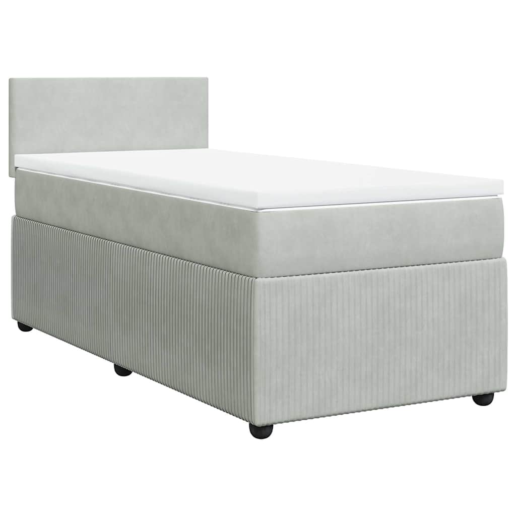 Κρεβάτι Boxspring με Στρώμα Ανοιχτό Γκρι 90x190 εκ. Βελούδινο - Pakobazaar