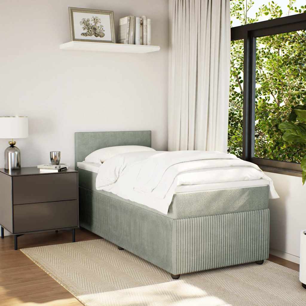 Κρεβάτι Boxspring με Στρώμα Ανοιχτό Γκρι 90x190 εκ. Βελούδινο - Pakobazaar