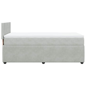 Κρεβάτι Boxspring με Στρώμα Ανοιχτό Γκρι 90x190 εκ. Βελούδινο - Pakobazaar