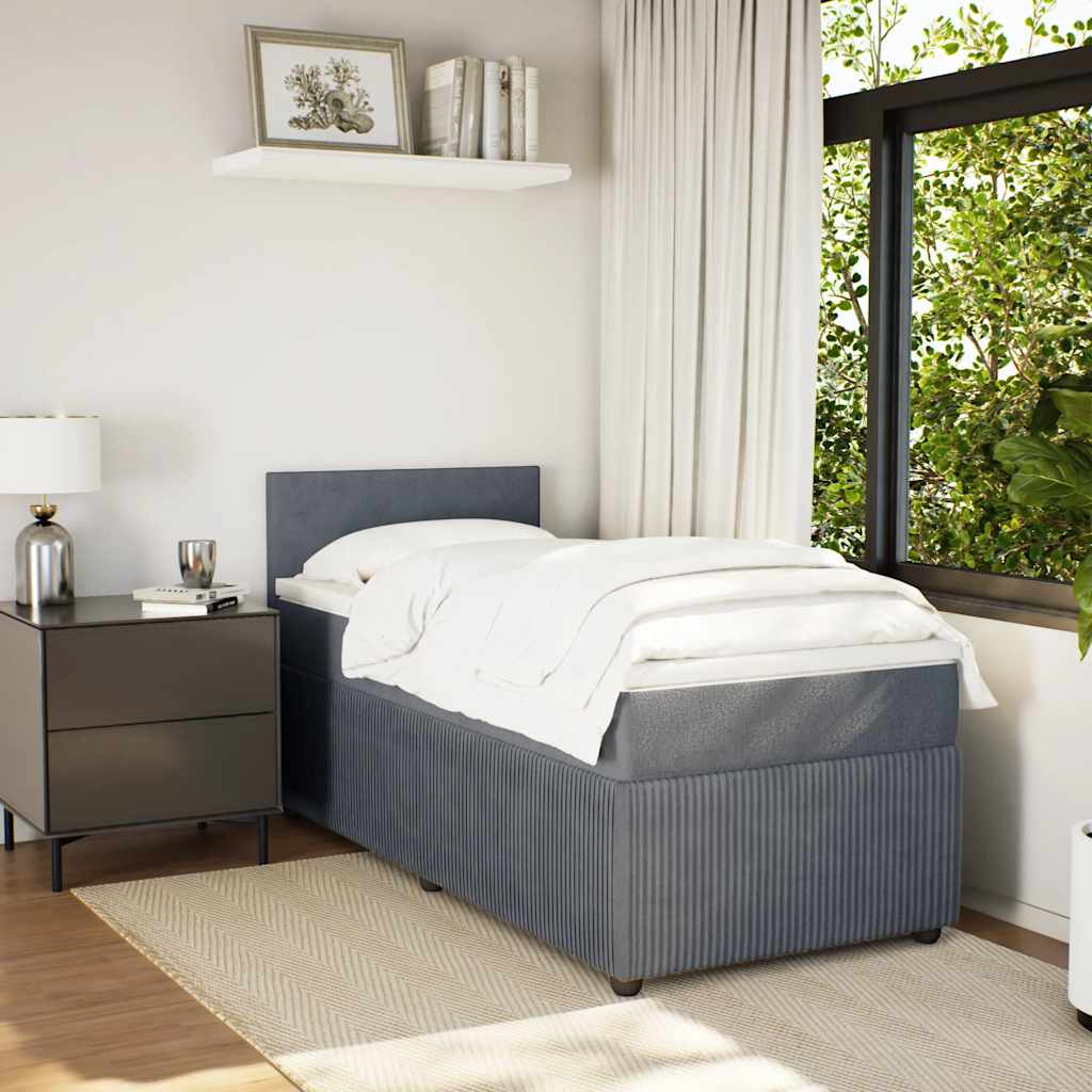 Κρεβάτι Boxspring με Στρώμα Σκούρο Γκρι 90x190 εκ. Βελούδινο