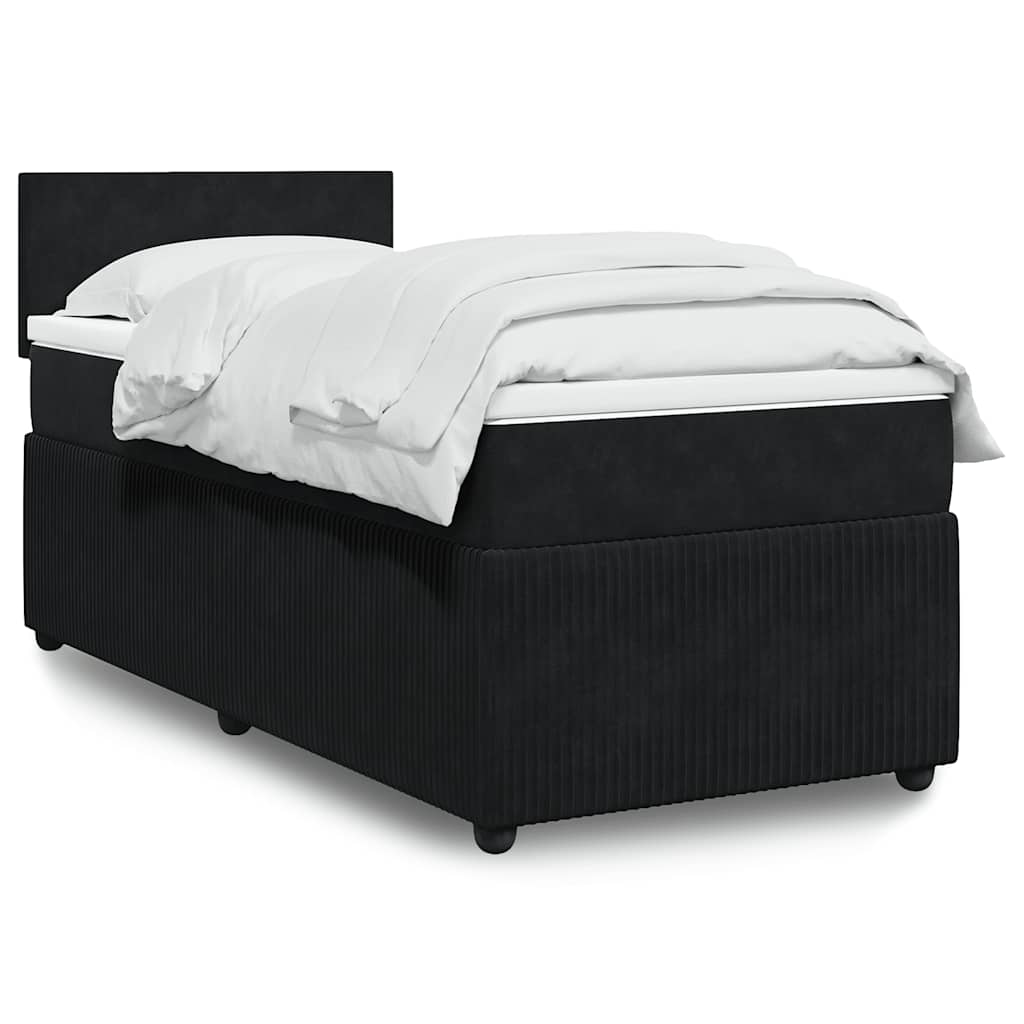 Κρεβάτι Boxspring με Στρώμα Μαύρο 90x190 εκ. Βελούδινο - Pakobazaar