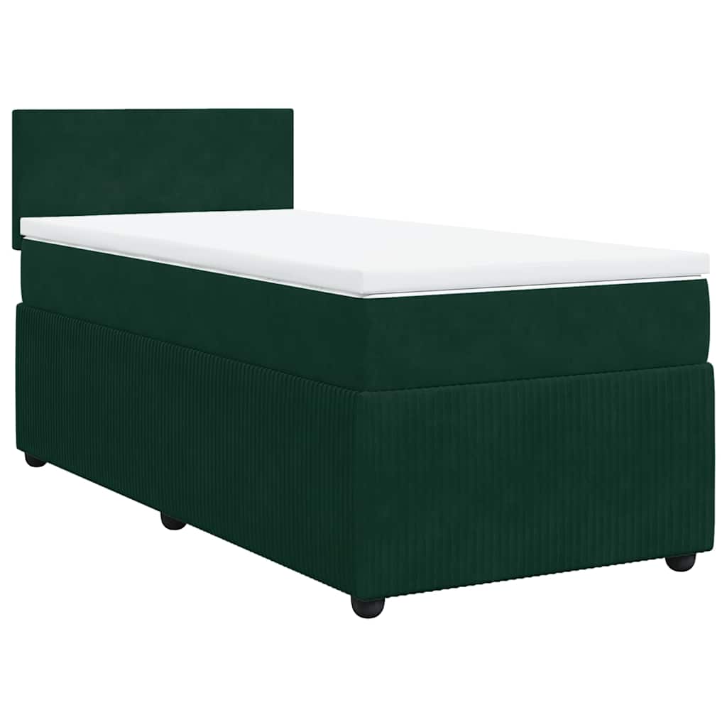 Κρεβάτι Boxspring με Στρώμα Σκούρο Πράσινο 90x190 εκ. Βελούδινο