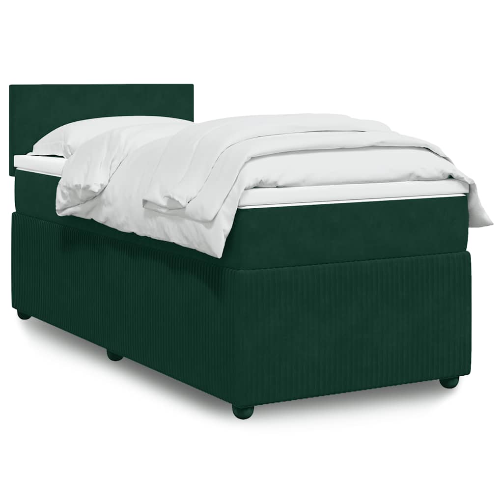 Κρεβάτι Boxspring με Στρώμα Σκούρο Πράσινο 90x190 εκ. Βελούδινο