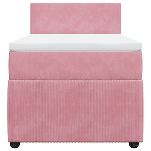 Κρεβάτι Boxspring με Στρώμα Ροζ 90x190 εκ. Βελούδινο - Pakobazaar