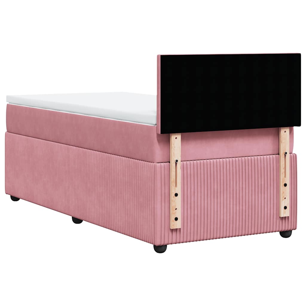 Κρεβάτι Boxspring με Στρώμα Ροζ 90x190 εκ. Βελούδινο - Pakobazaar