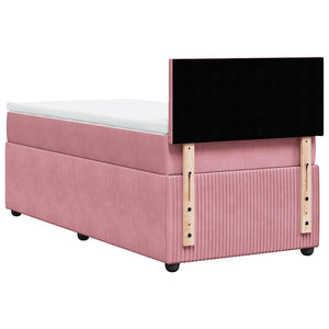 Κρεβάτι Boxspring με Στρώμα Ροζ 90x190 εκ. Βελούδινο - Pakobazaar