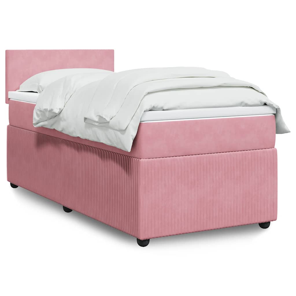 Κρεβάτι Boxspring με Στρώμα Ροζ 90x190 εκ. Βελούδινο - Pakobazaar