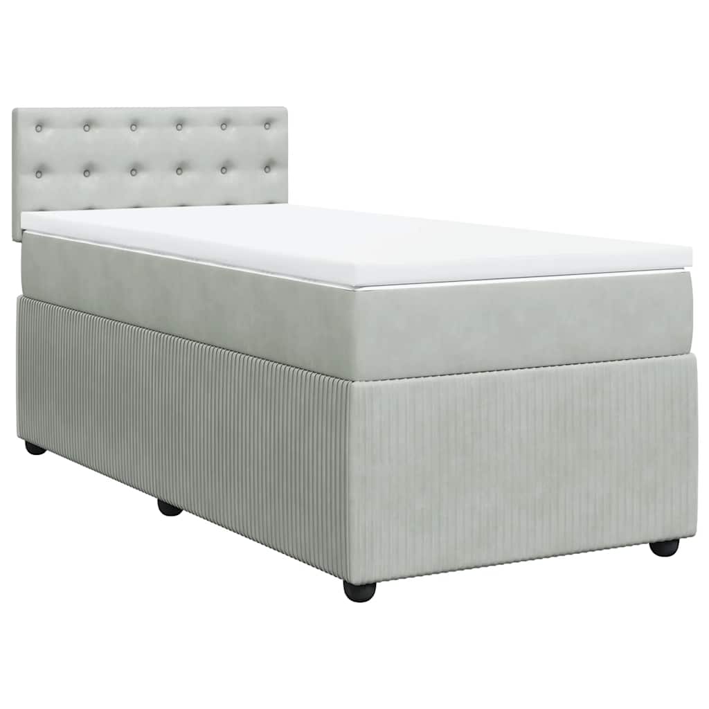 Κρεβάτι Boxspring με Στρώμα Ανοιχτό Γκρι 90x190 εκ. Βελούδινο - Pakobazaar