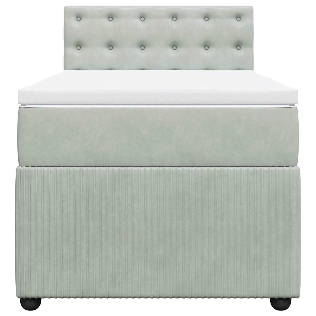 Κρεβάτι Boxspring με Στρώμα Ανοιχτό Γκρι 90x190 εκ. Βελούδινο - Pakobazaar