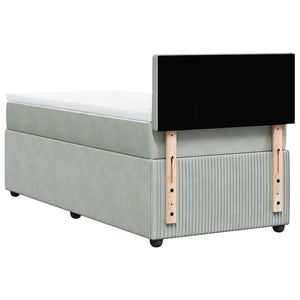 Κρεβάτι Boxspring με Στρώμα Ανοιχτό Γκρι 90x190 εκ. Βελούδινο - Pakobazaar
