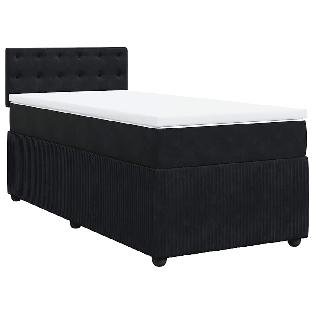 Κρεβάτι Boxspring με Στρώμα Μαύρο 90x190 εκ. Βελούδινο - Pakobazaar