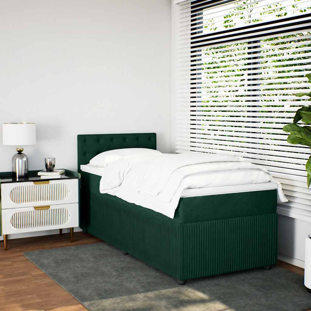 Κρεβάτι Boxspring με Στρώμα Σκούρο Πράσινο 90x190 εκ. Βελούδινο