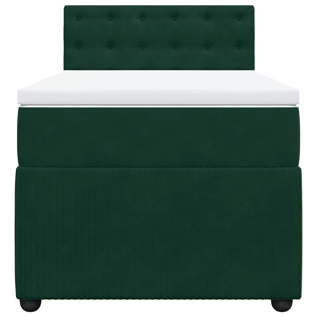 Κρεβάτι Boxspring με Στρώμα Σκούρο Πράσινο 90x190 εκ. Βελούδινο