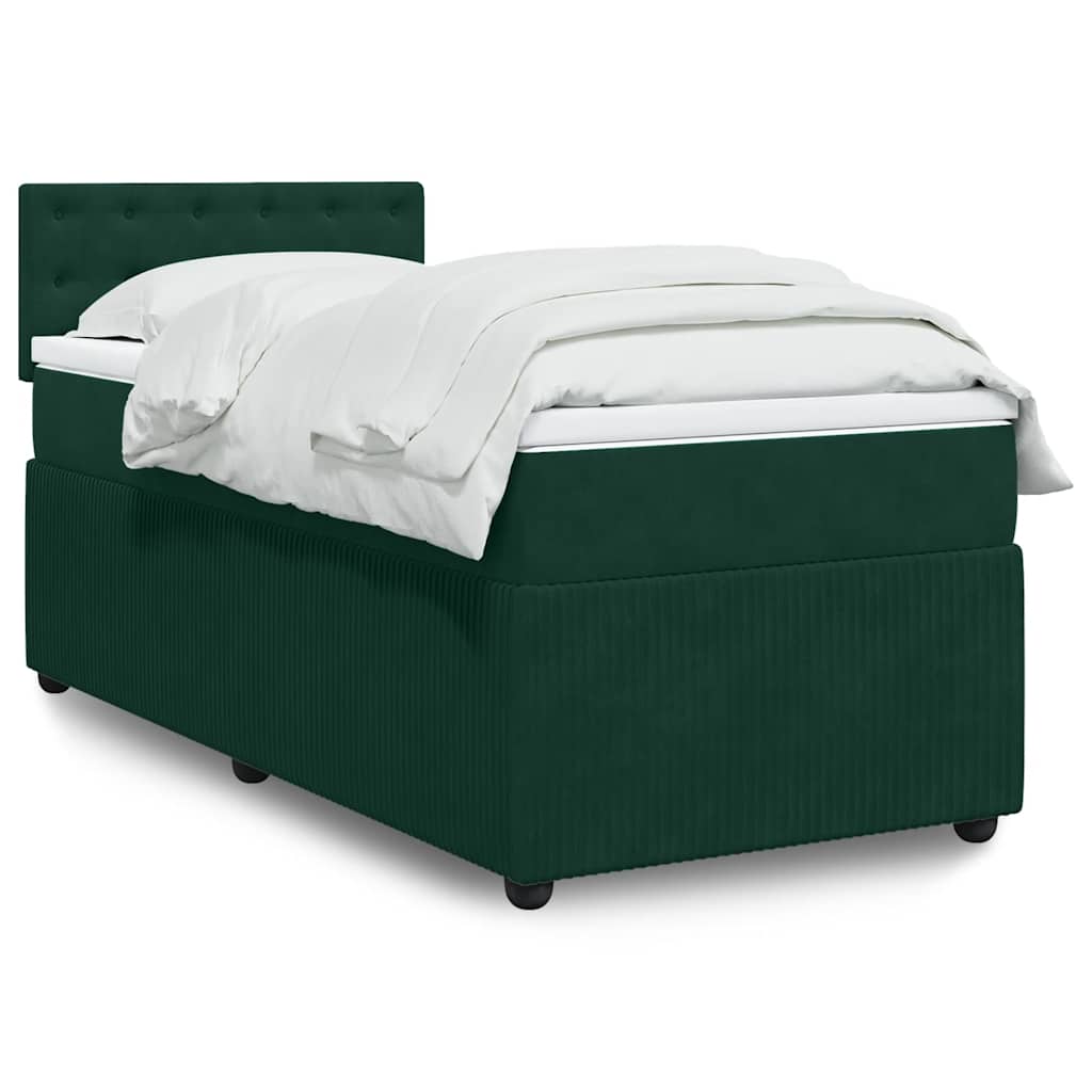Κρεβάτι Boxspring με Στρώμα Σκούρο Πράσινο 90x190 εκ. Βελούδινο