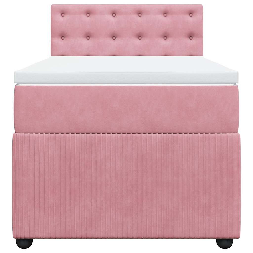 Κρεβάτι Boxspring με Στρώμα Ροζ 90x190 εκ. Βελούδινο - Pakobazaar
