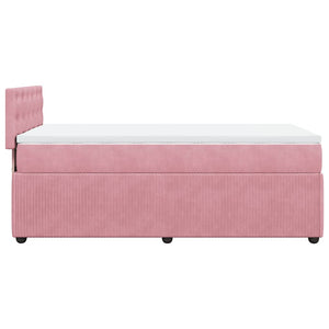 Κρεβάτι Boxspring με Στρώμα Ροζ 90x190 εκ. Βελούδινο - Pakobazaar