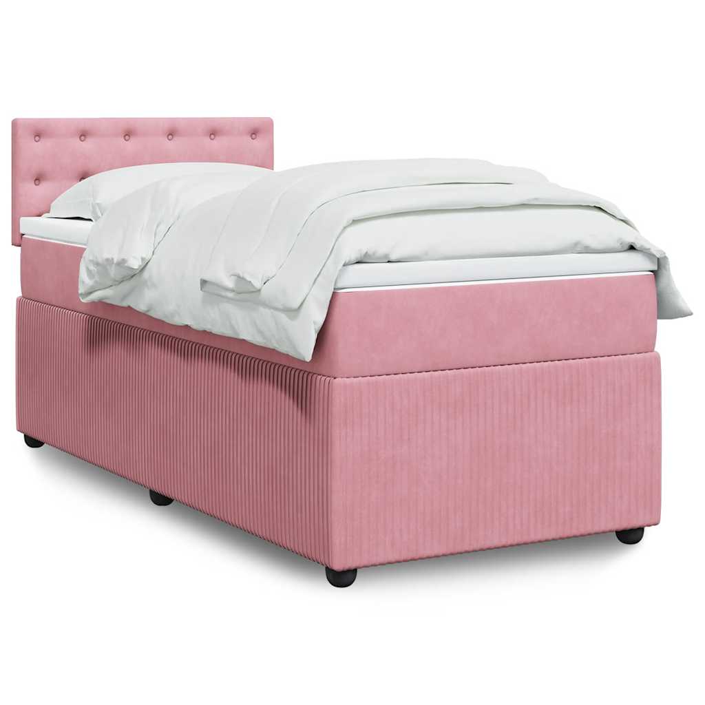 Κρεβάτι Boxspring με Στρώμα Ροζ 90x190 εκ. Βελούδινο - Pakobazaar