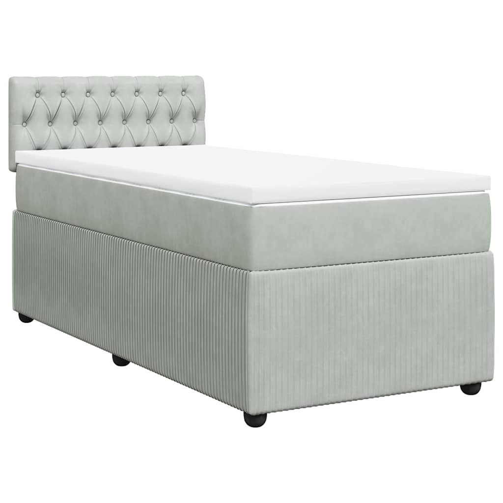 Κρεβάτι Boxspring με Στρώμα Ανοιχτό Γκρι 90x190 εκ. Βελούδινο - Pakobazaar
