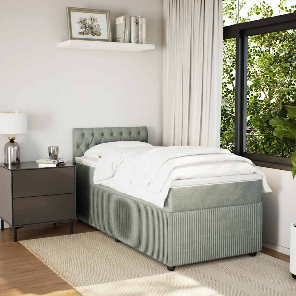 Κρεβάτι Boxspring με Στρώμα Ανοιχτό Γκρι 90x190 εκ. Βελούδινο - Pakobazaar