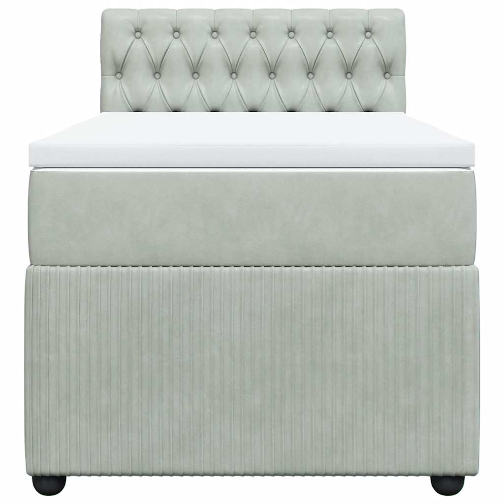 Κρεβάτι Boxspring με Στρώμα Ανοιχτό Γκρι 90x190 εκ. Βελούδινο - Pakobazaar