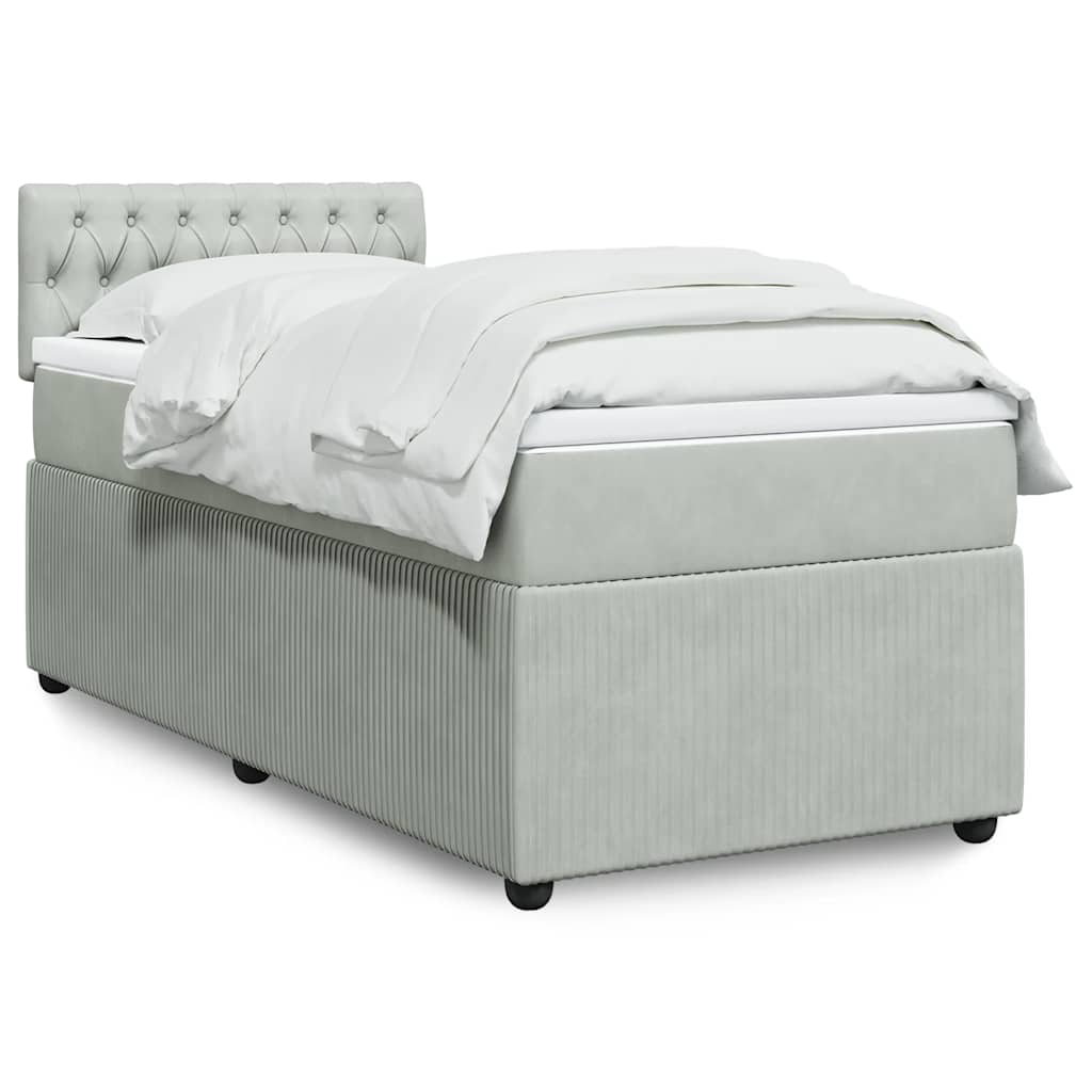 Κρεβάτι Boxspring με Στρώμα Ανοιχτό Γκρι 90x190 εκ. Βελούδινο - Pakobazaar