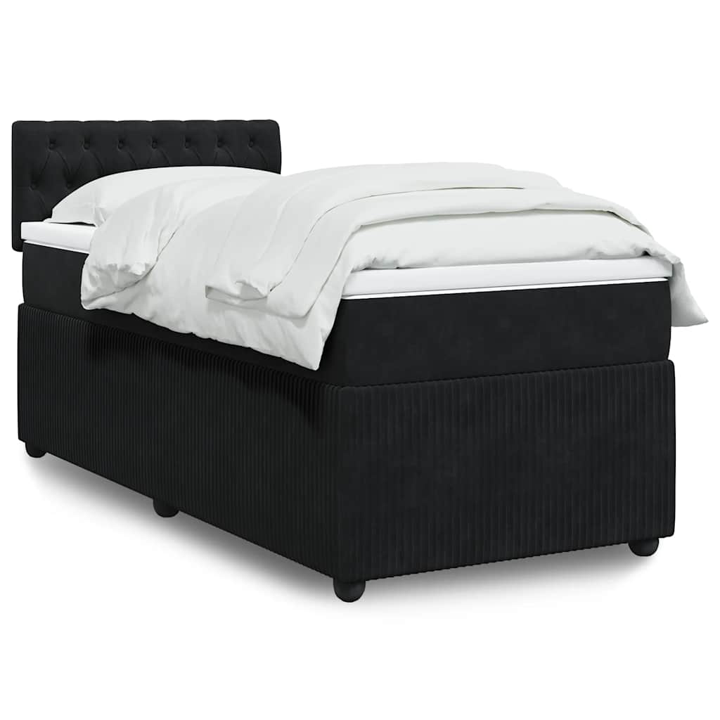 Κρεβάτι Boxspring με Στρώμα Μαύρο 90x190 εκ. Βελούδινο - Pakobazaar