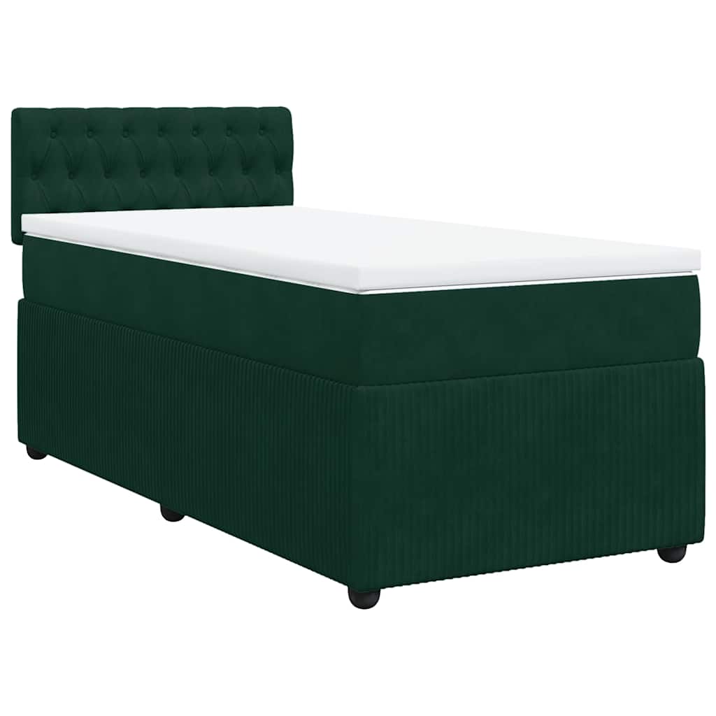 Κρεβάτι Boxspring με Στρώμα Σκούρο Πράσινο 90x190 εκ. Βελούδινο