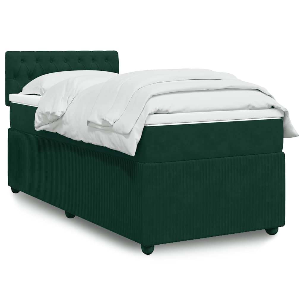 Κρεβάτι Boxspring με Στρώμα Σκούρο Πράσινο 90x190 εκ. Βελούδινο