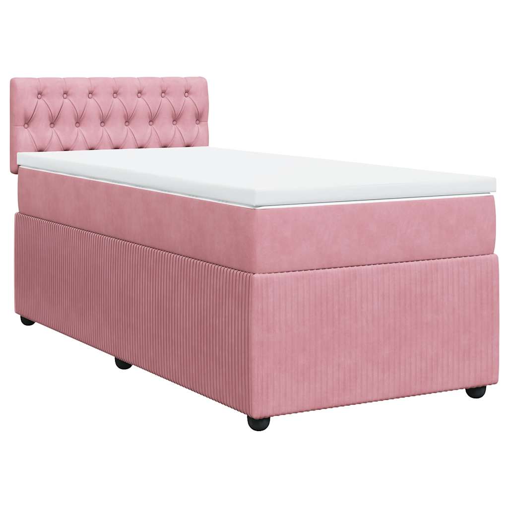 Κρεβάτι Boxspring με Στρώμα Ροζ 90x190 εκ. Βελούδινο - Pakobazaar