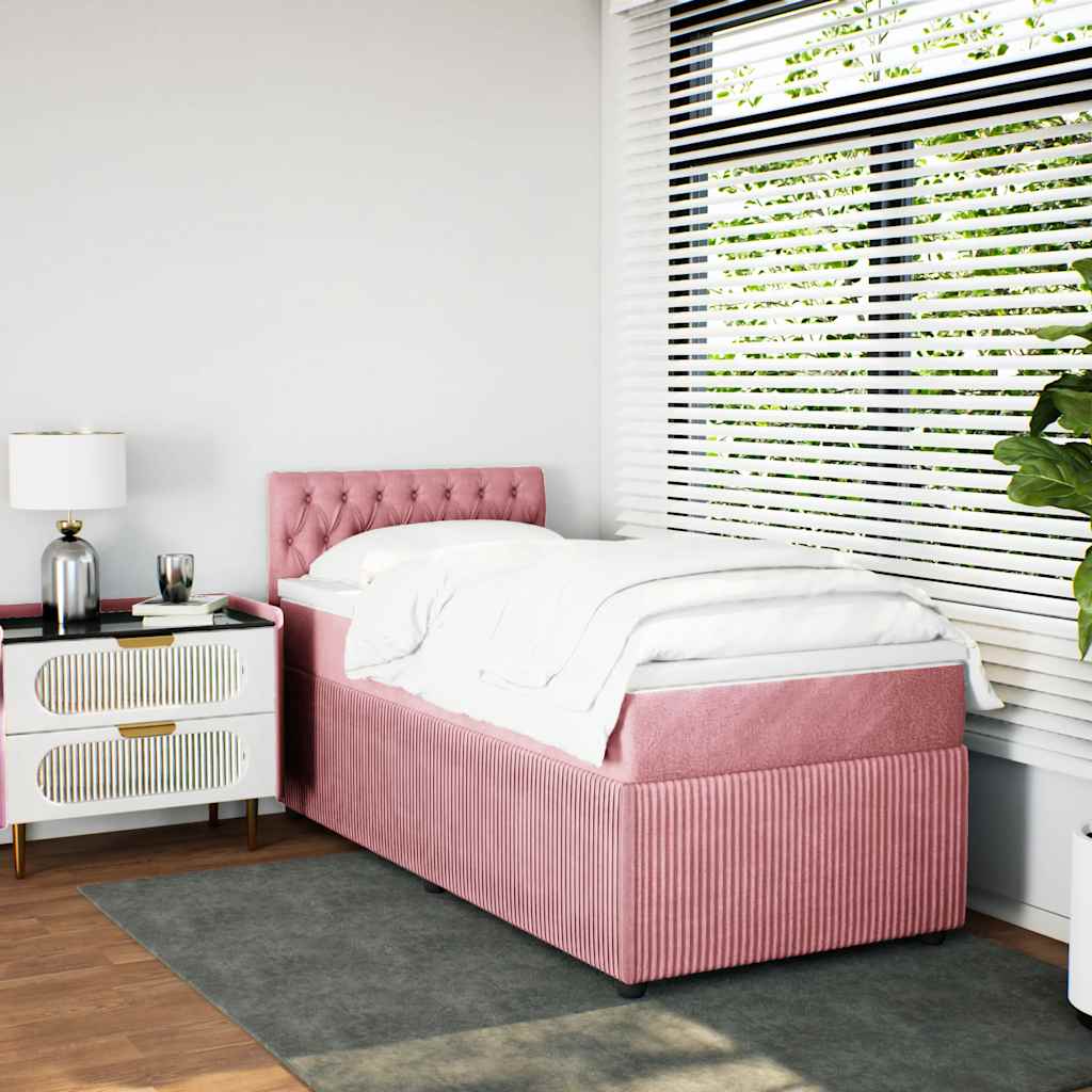 Κρεβάτι Boxspring με Στρώμα Ροζ 90x190 εκ. Βελούδινο - Pakobazaar