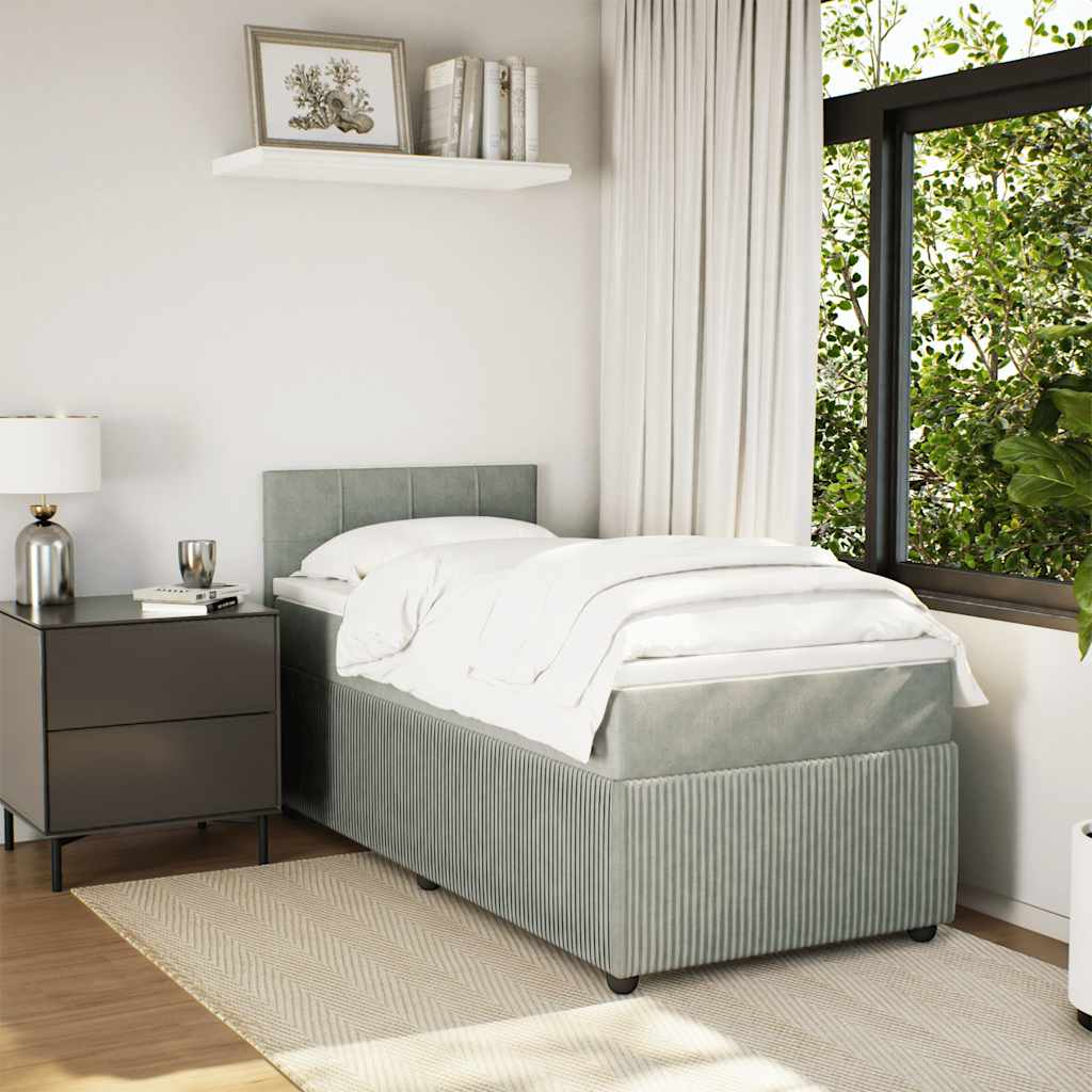 Κρεβάτι Boxspring με Στρώμα Ανοιχτό Γκρι 90x190 εκ. Βελούδινο - Pakobazaar