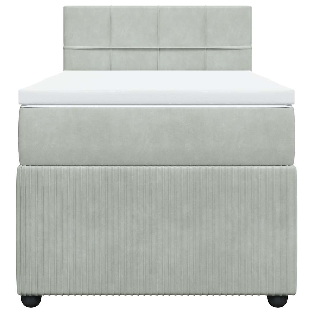 Κρεβάτι Boxspring με Στρώμα Ανοιχτό Γκρι 90x190 εκ. Βελούδινο - Pakobazaar