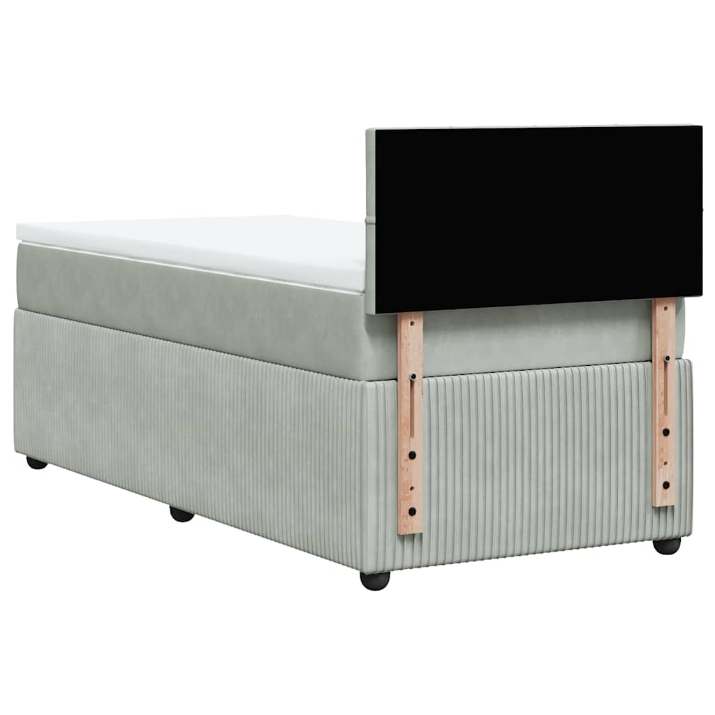 Κρεβάτι Boxspring με Στρώμα Ανοιχτό Γκρι 90x190 εκ. Βελούδινο - Pakobazaar