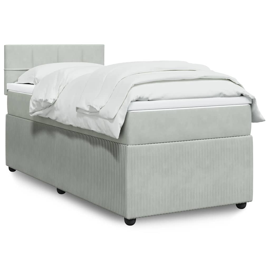 Κρεβάτι Boxspring με Στρώμα Ανοιχτό Γκρι 90x190 εκ. Βελούδινο - Pakobazaar