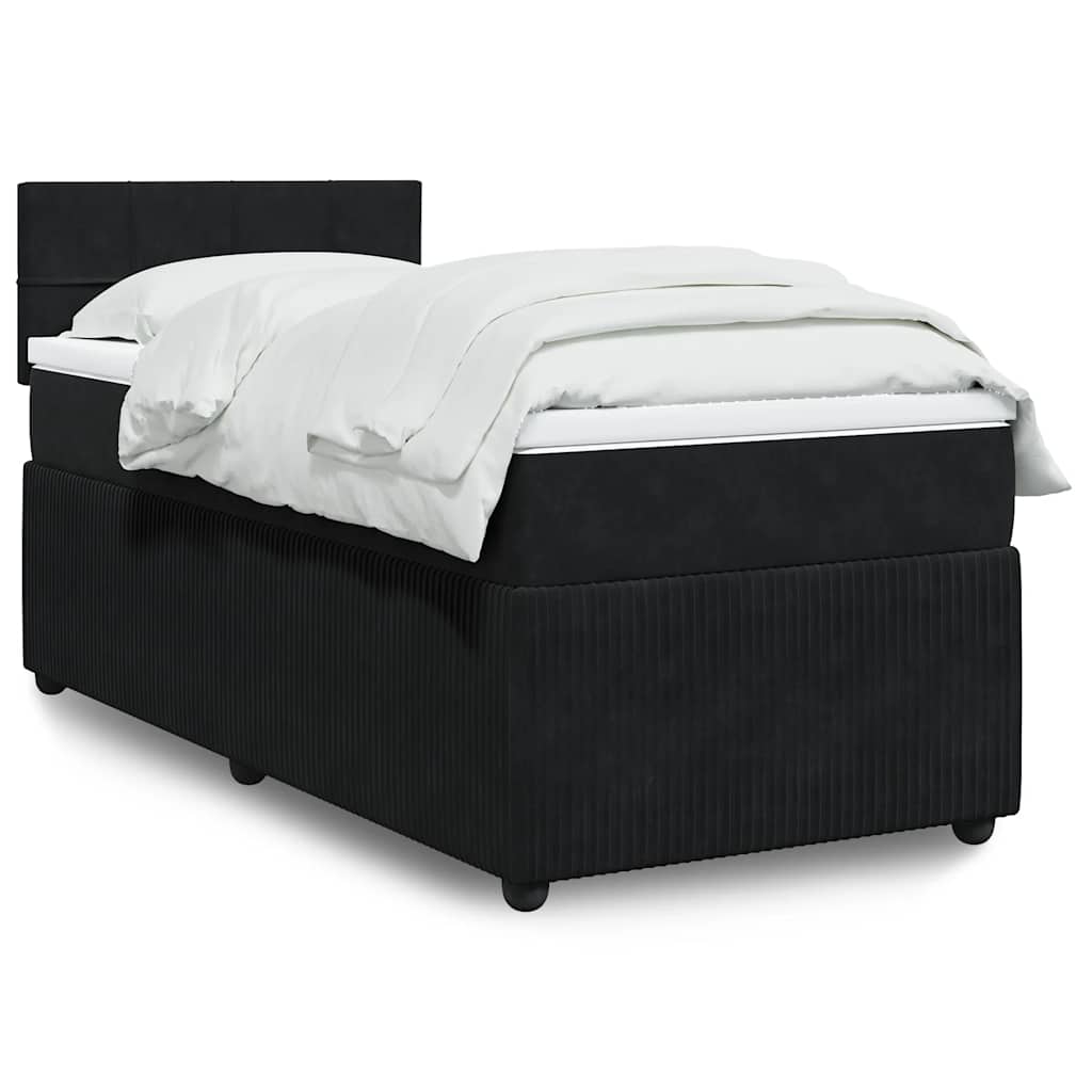 Κρεβάτι Boxspring με Στρώμα Μαύρο 90x190 εκ. Βελούδινο - Pakobazaar